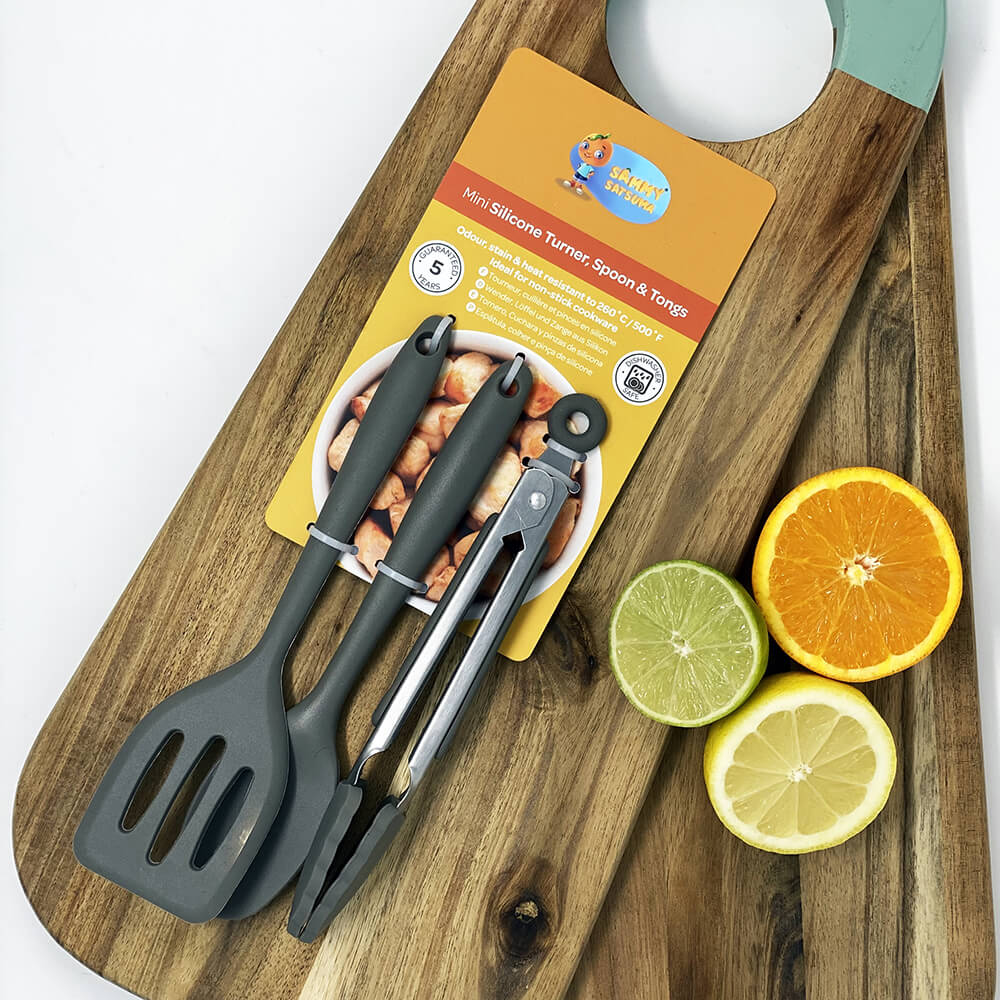 Show details for Mini Silicone Turner, Spoon & Tongs
